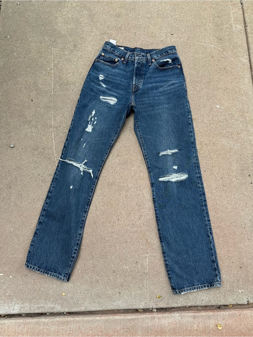 Levi's Women's Distressed Dark Blue Boyfriend Jeans - Ripped Detailing